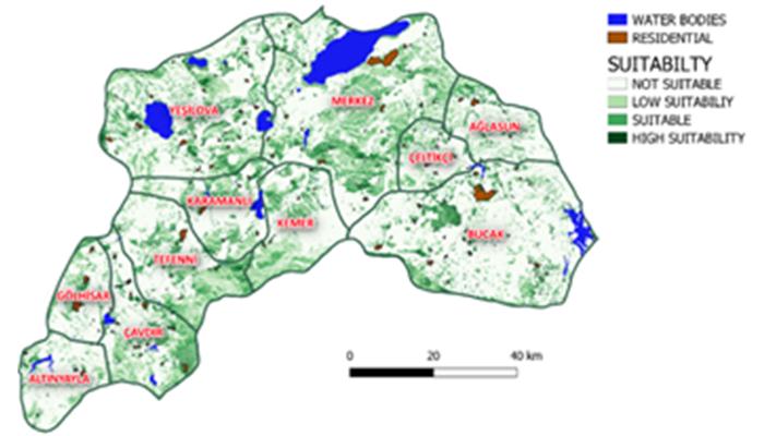 Province of Burdur suitability map for PV plants